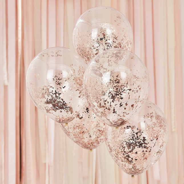 Rose Gold Konfetti Ballons Glitter 30cm 5Stk