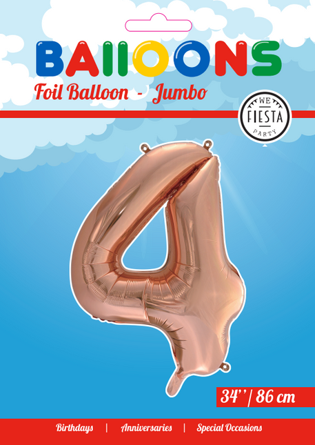 Folienballon Figur 4 Rose Gold XL 86cm leer