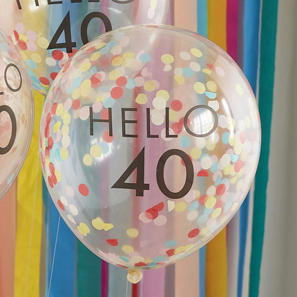 Transparente Konfetti-Ballons 40 Jahre 30cm 5Stk