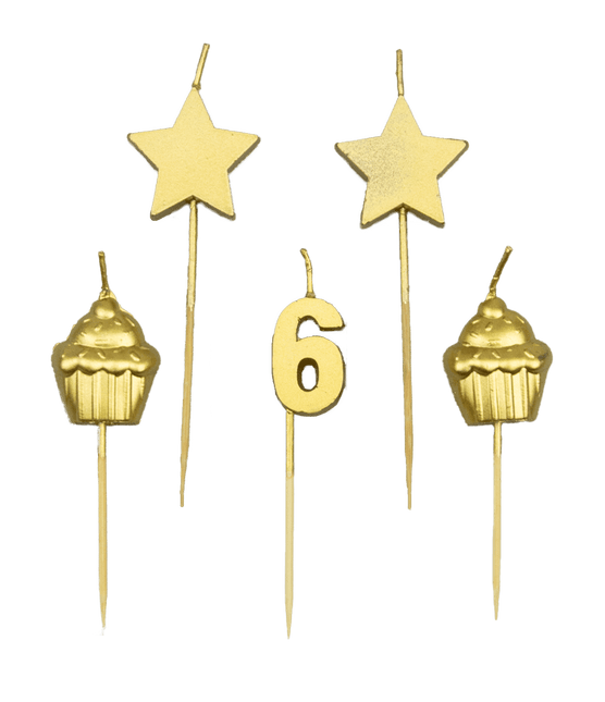 Kerzen 6 Jahre Cupcake Gold 17,5cm