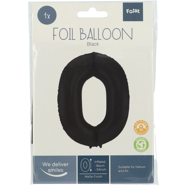 Folienballon Figur 0 Matt Schwarz XL 86cm leer