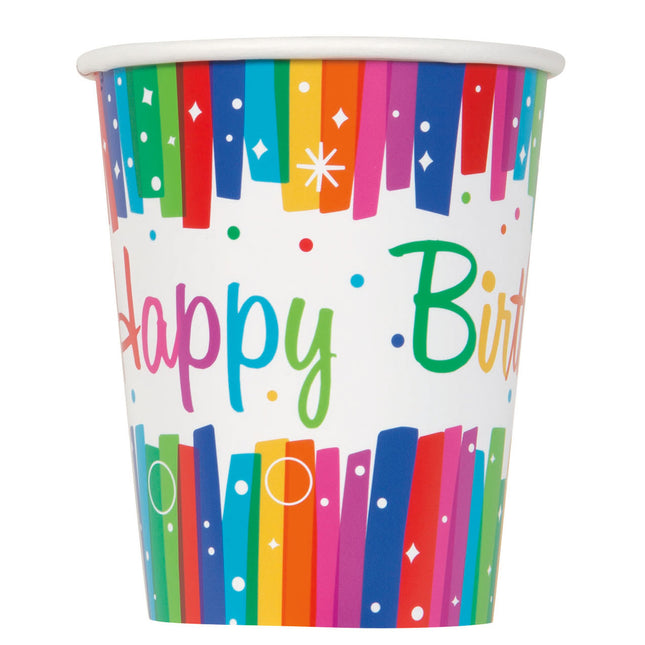 Happy Birthday Becher Regenbogen 266ml 8 Stück