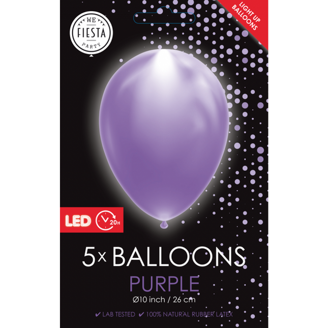 Lila Led Ballons 26cm 5Stück