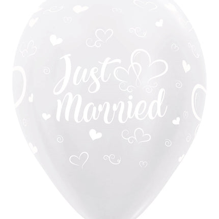 Ballons Just Married Herzen Perlweiß 30cm 25Stk