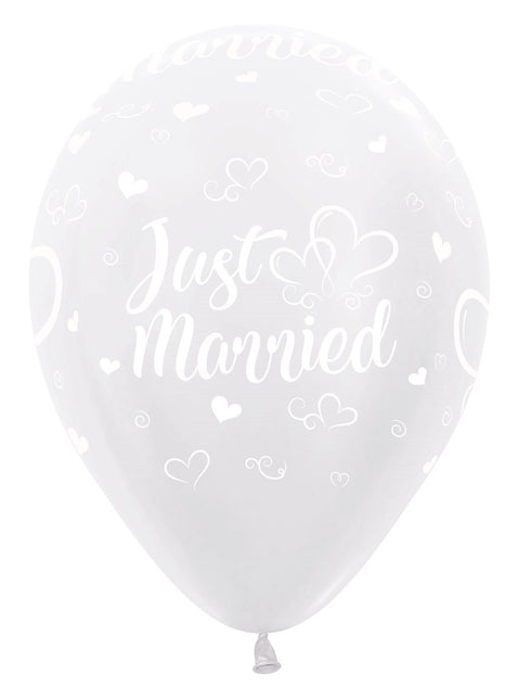 Ballons Just Married Herzen Perlweiß 30cm 25Stk