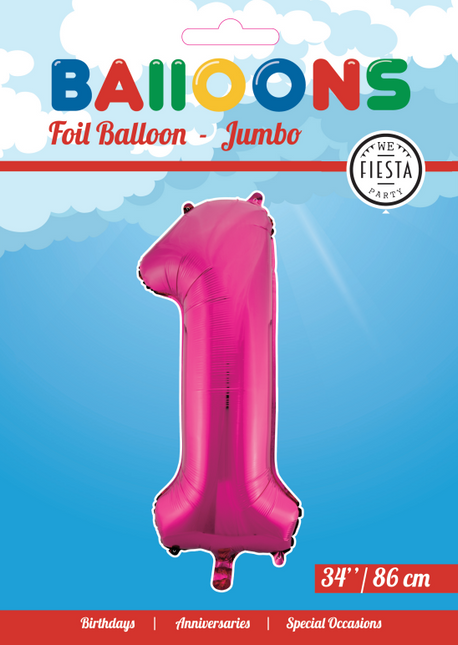 Folienballon Figur 1 Fuchsia XL 86cm leer