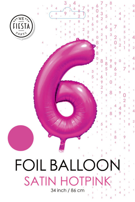 Fuchsia Nummer Ballon 6 Jahre Glanz 86cm