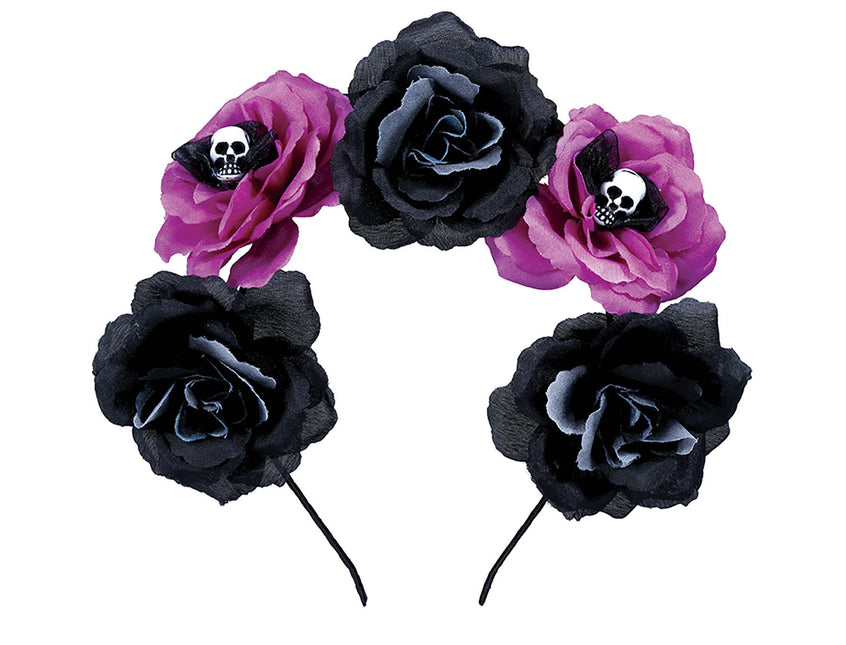 Schwarzer lila Halloween Haarreif Blumen