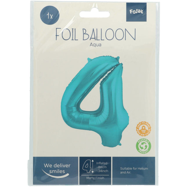 Folienballon Figur 4 Pastell Mintgrün XL 86cm Leer