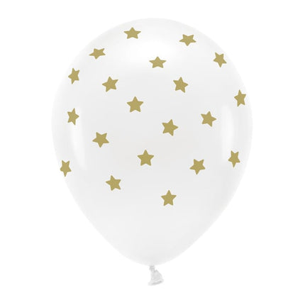 Weiße Luftballons Gold Sterne 33cm 6 Stk.