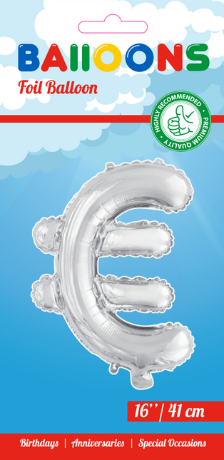Folienballon Eurozeichen Silber 41cm mit Strohhalm