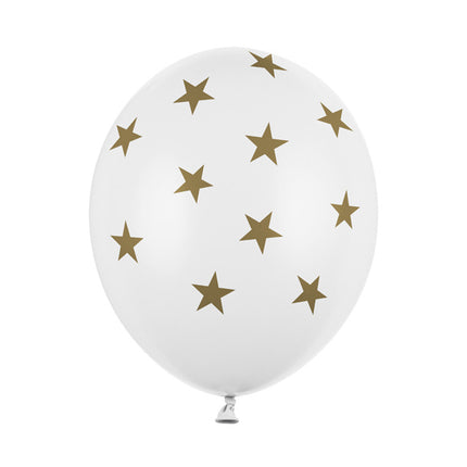 Weiße Luftballons Gold Sterne 30cm 6Stk