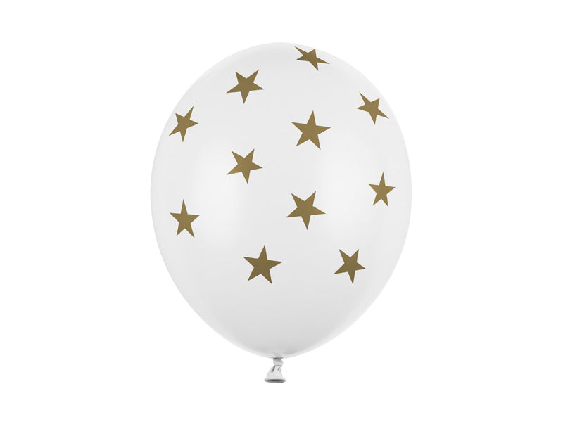 Weiße Luftballons Gold Sterne 30cm 6Stk