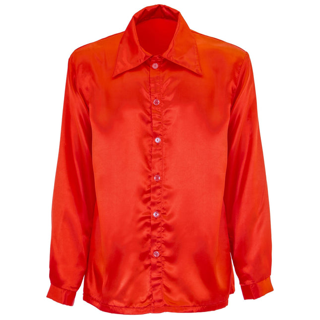 Disco 70S Bluse Rot Herren Satin