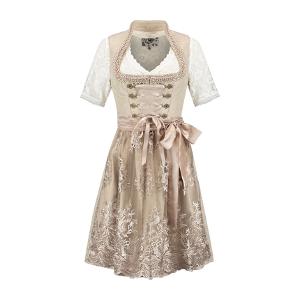 Rosa Weiß Creme Dirndl Kleid Oktoberfest Frauen Jaquard