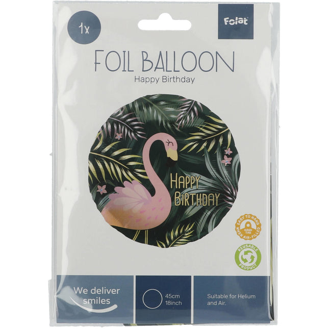 Heliumballon Happy Birthday Flamingo Leer 45cm