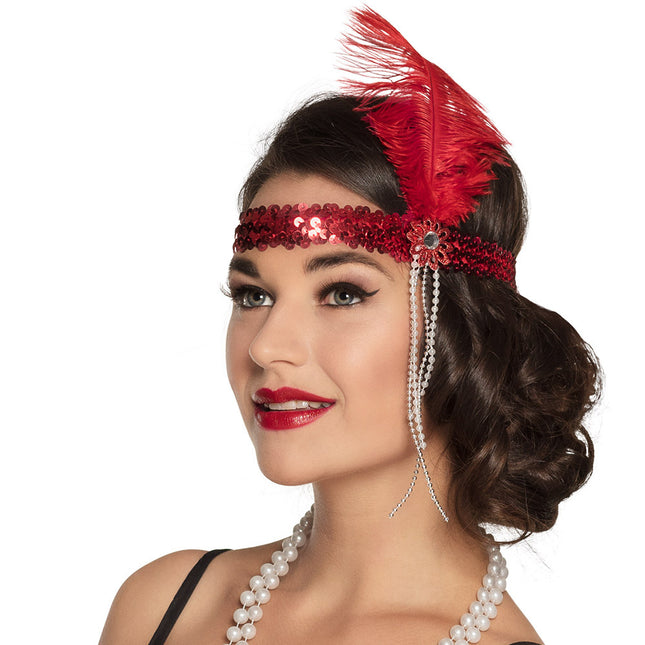 Rotes Stirnband Flapper Feather