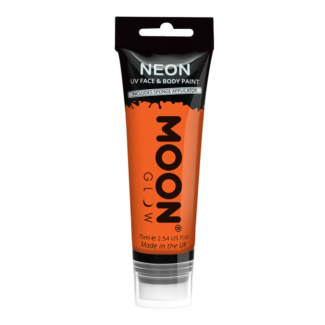 Moon Glow Neon UV Face Paint mit Schwammapplikator Intensives Orange 75ml