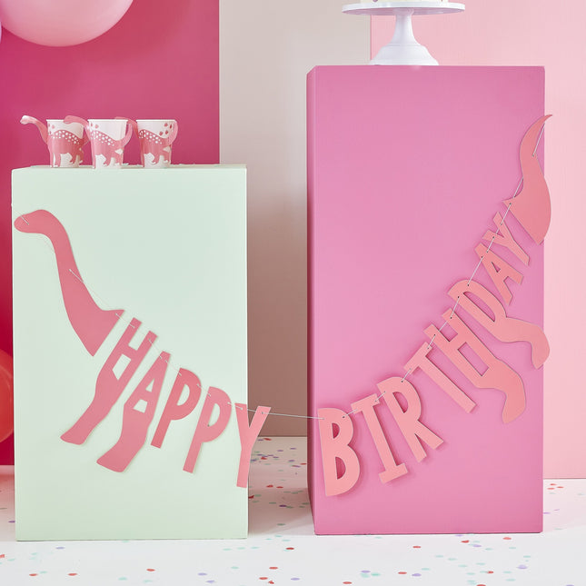 Pinke Dino-Schlinge Happy Birthday 1,4m