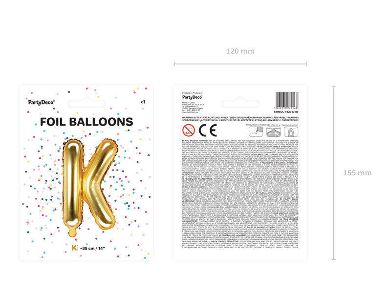 Folienballon Buchstabe K Gold Leer 35cm