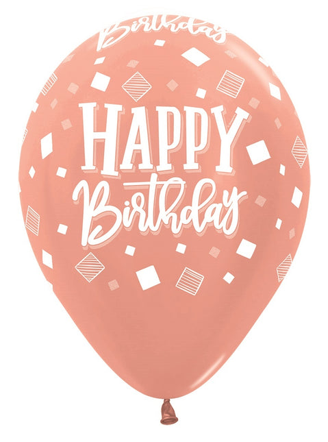 Ballons Happy Birthday Squares Metallic Mix 30cm 25Stk