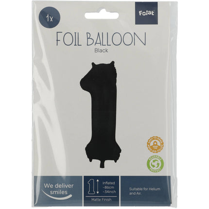 Folienballon Figur 1 Matt Schwarz XL 86cm leer