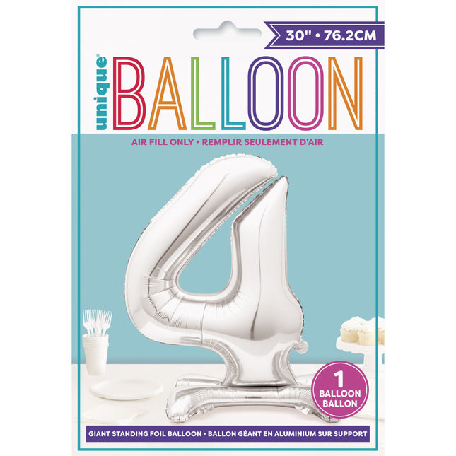 Folienballon Figur 4 Silber Standard 76cm