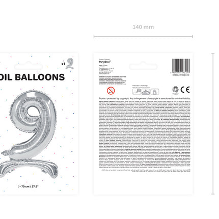 Folienballon Figur 9 Silber Standard Leer 70cm