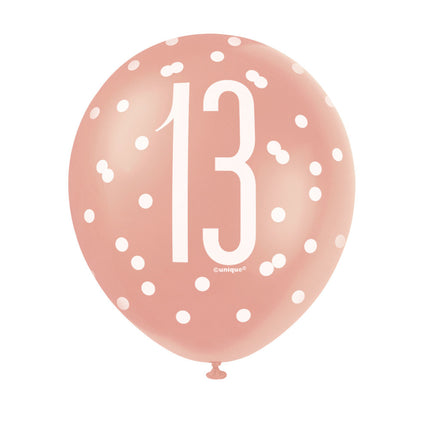 Ballons 13 Jahre Rose Gold 30cm 6Stk