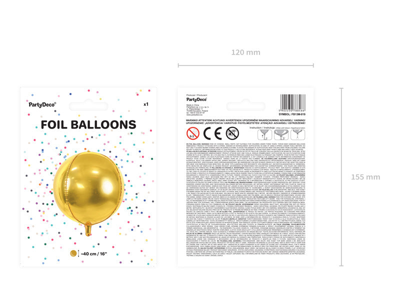 Helium Ballon Rund Gold Leer 40cm