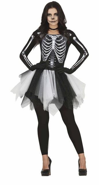 Skelett Halloween Kleid Damen Schwarz