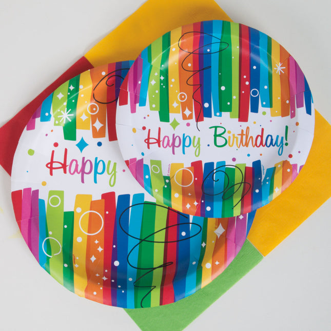 Geburtstagsteller Happy Birthday Regenbogen 23cm 8 Stk.