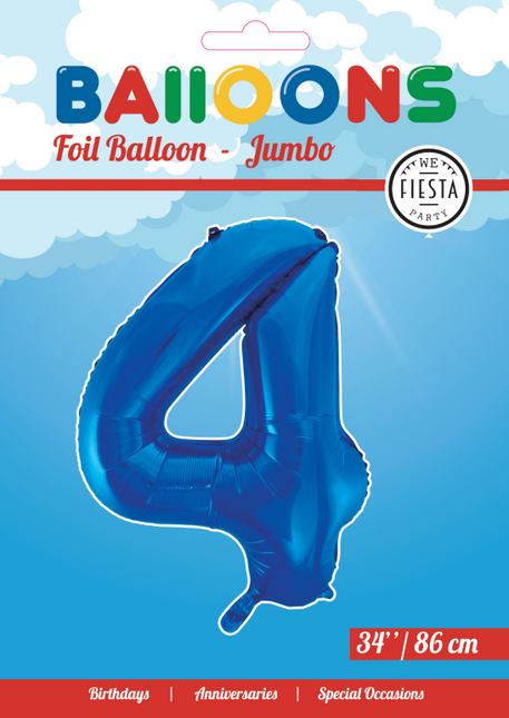 Folienballon Figur 4 Blau XL 86cm leer