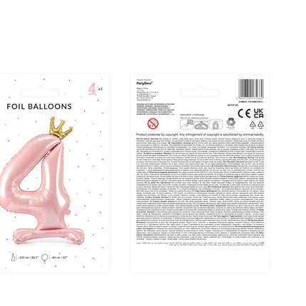 Folienballon Figur 4 Hellrosa Standard Leer 84cm