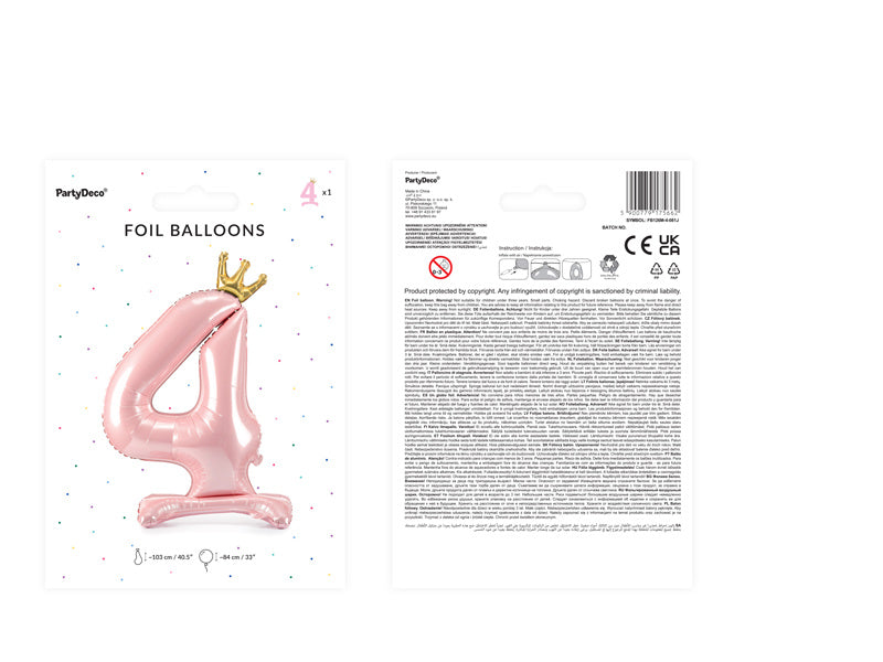 Folienballon Figur 4 Hellrosa Standard Leer 84cm