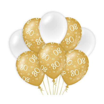 Ballons 80 Jahre Gold Weiß 30cm 8Stück