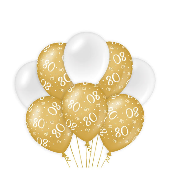 Ballons 80 Jahre Gold Weiß 30cm 8Stück