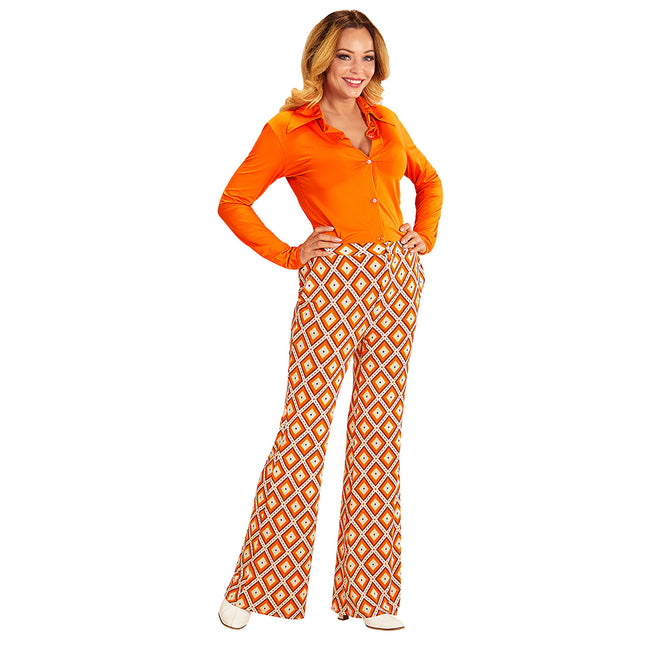 Disco 70S Hose Orange Damen Kariert