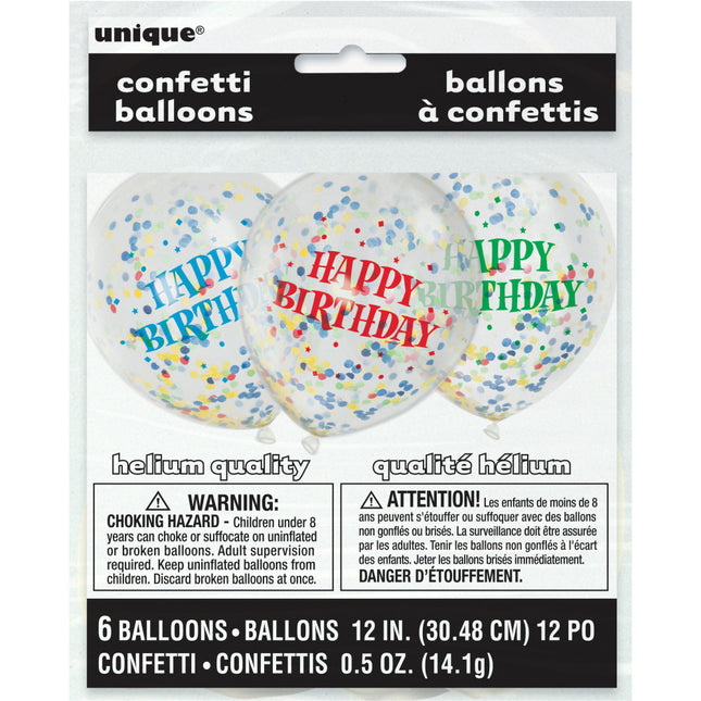 Konfetti Ballons Happy Birthday Bunt 30cm 6 Stück