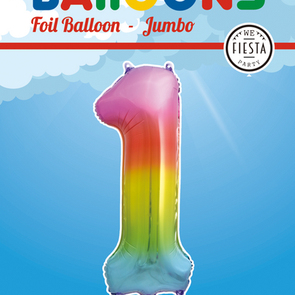 Folienballon Figur 1 Regenbogen XL 86cm leer