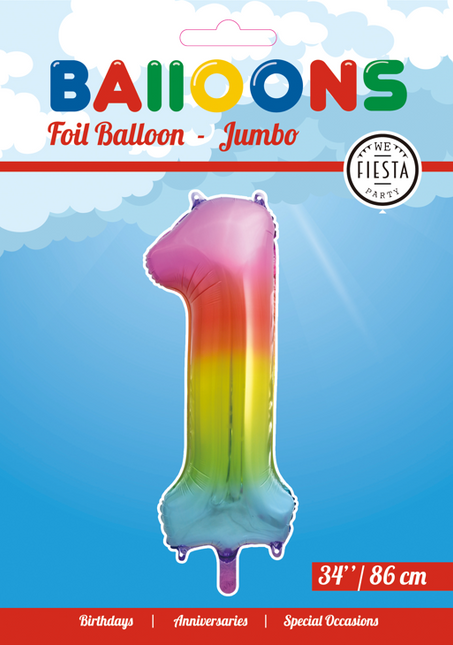 Folienballon Figur 1 Regenbogen XL 86cm leer