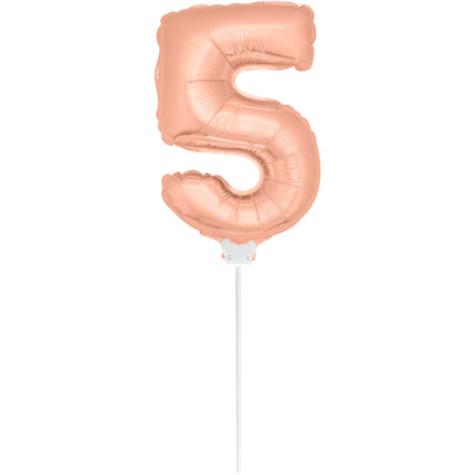 Folienballon Figur 5 Rose Gold 36cm mit Stab