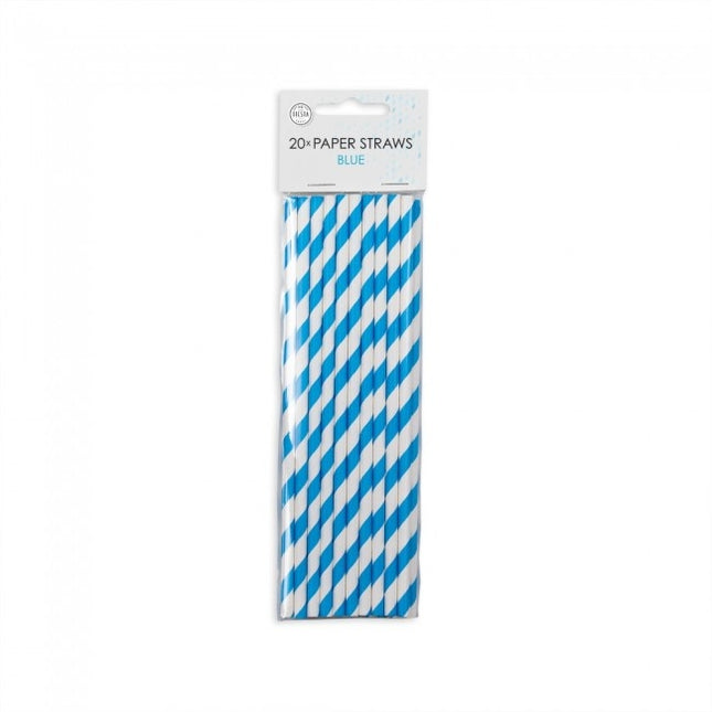 Papierstrohhalme Blau Gestreift 19,7cm 20Stk