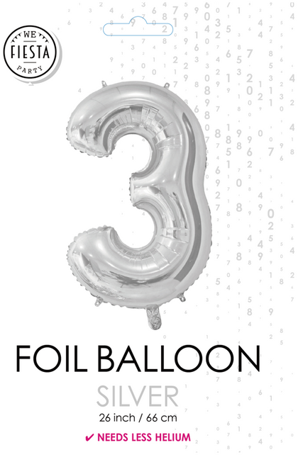 Folienballon Figur 3 Silber 66cm