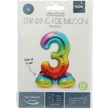 Folienballon Figur 3 Regenbogen mit Ständer 72cm