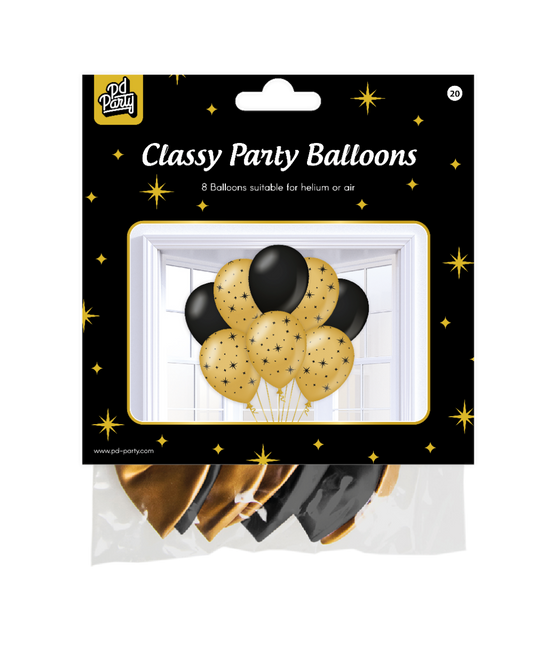 Gold Schwarze Ballons Sterne 30cm 6Stk