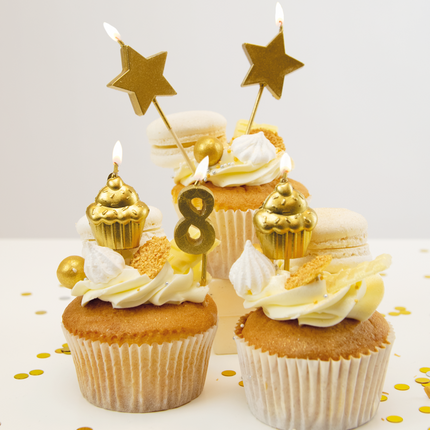 Kerzen 8 Jahre Cupcake Gold 17,5cm