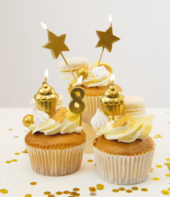 Kerzen 8 Jahre Cupcake Gold 17,5cm