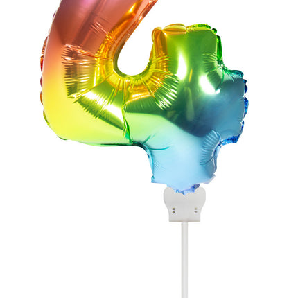 Folienballon Figur 4 Regenbogen 36cm mit Stab