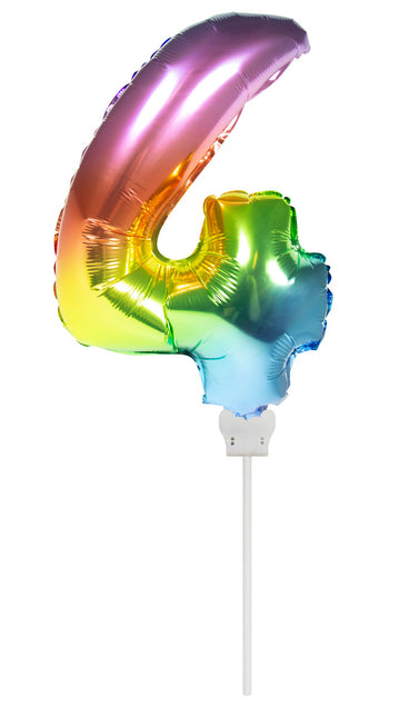 Folienballon Figur 4 Regenbogen 36cm mit Stab